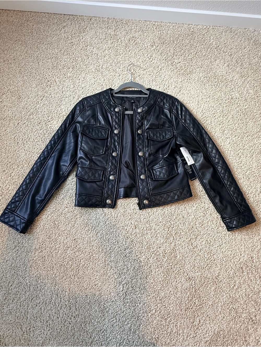 Liverpool Los Angeles Black Quilted Faux Leather Military Jacket